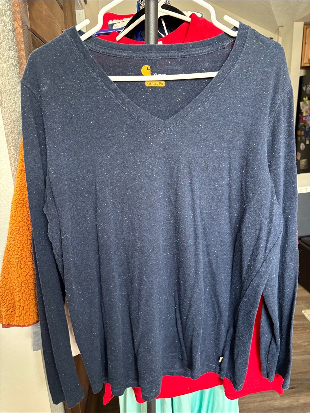 Carhartt Long Sleeve V-Neck Tee in Navy - Picture 3 of 3